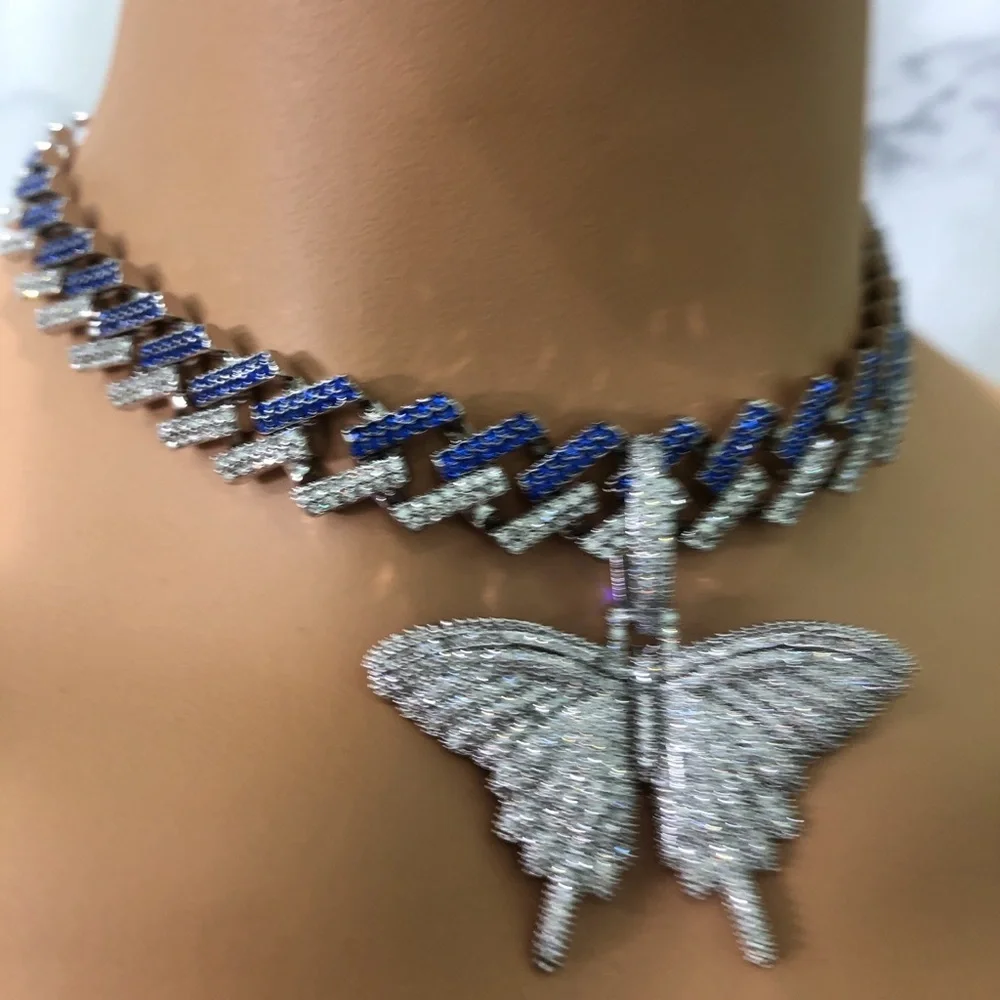 Blue butterfly Cuban chain ,miami Cuban necklace